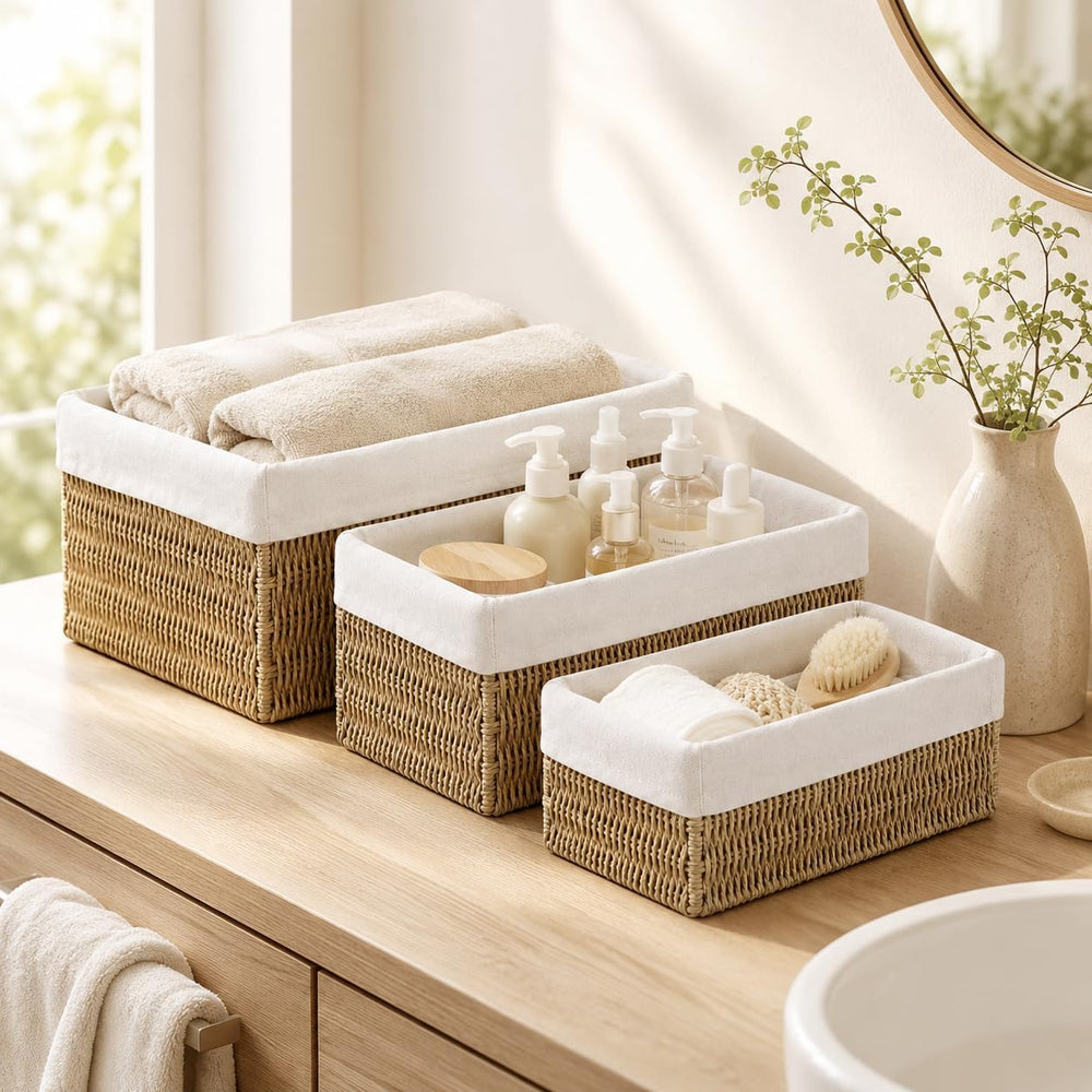 Large Woven Storage Baskets Set of 3, Shelf & Closet Bins