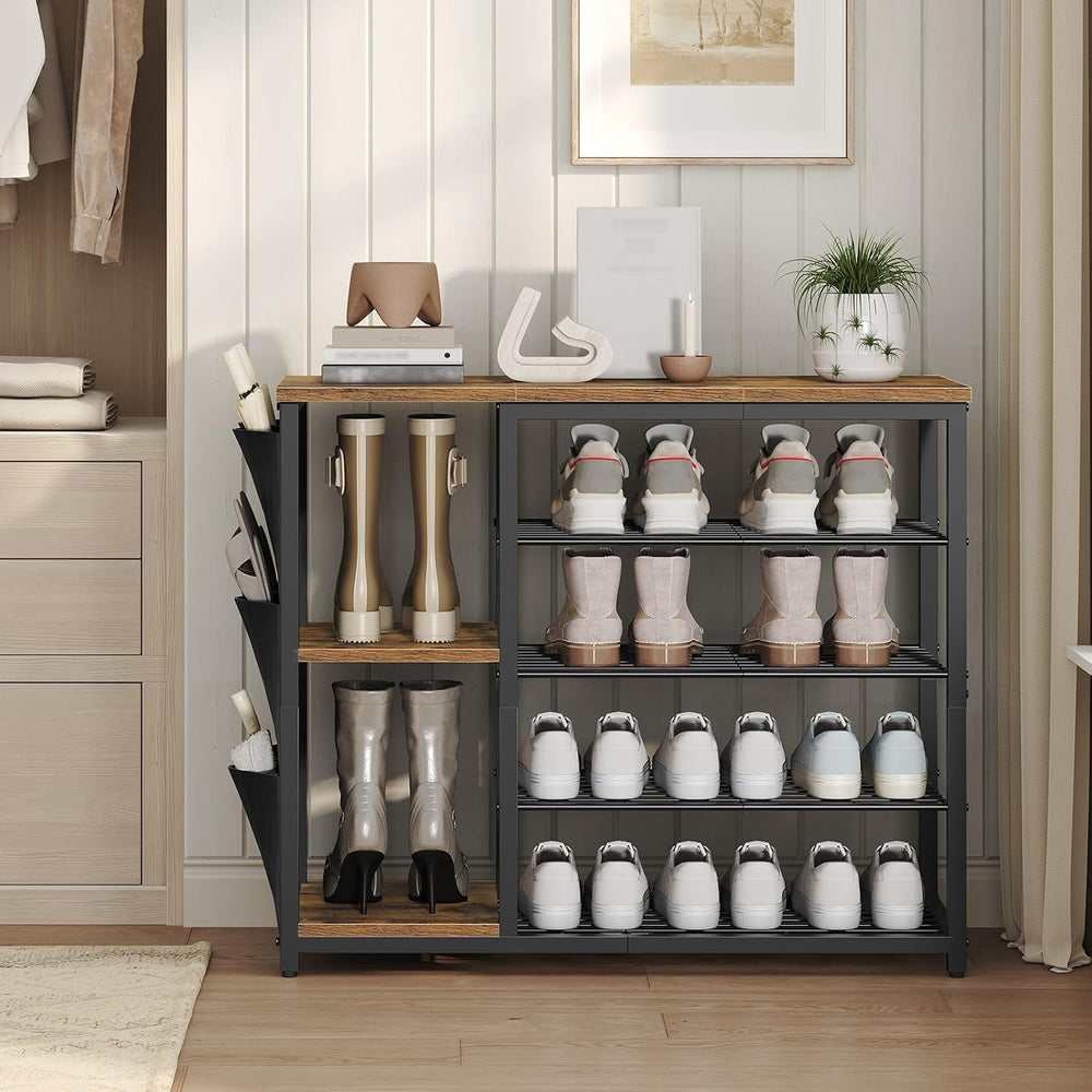 YATINEY Industrial 5-Tier Shoe Rack, Metal Shoe Storage Organizer with Side O...