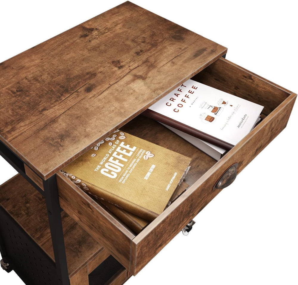 Coffee Bar Cart Cabinet,3 Tier Coffee Station Table on Wheels,Coffee Cart wit...