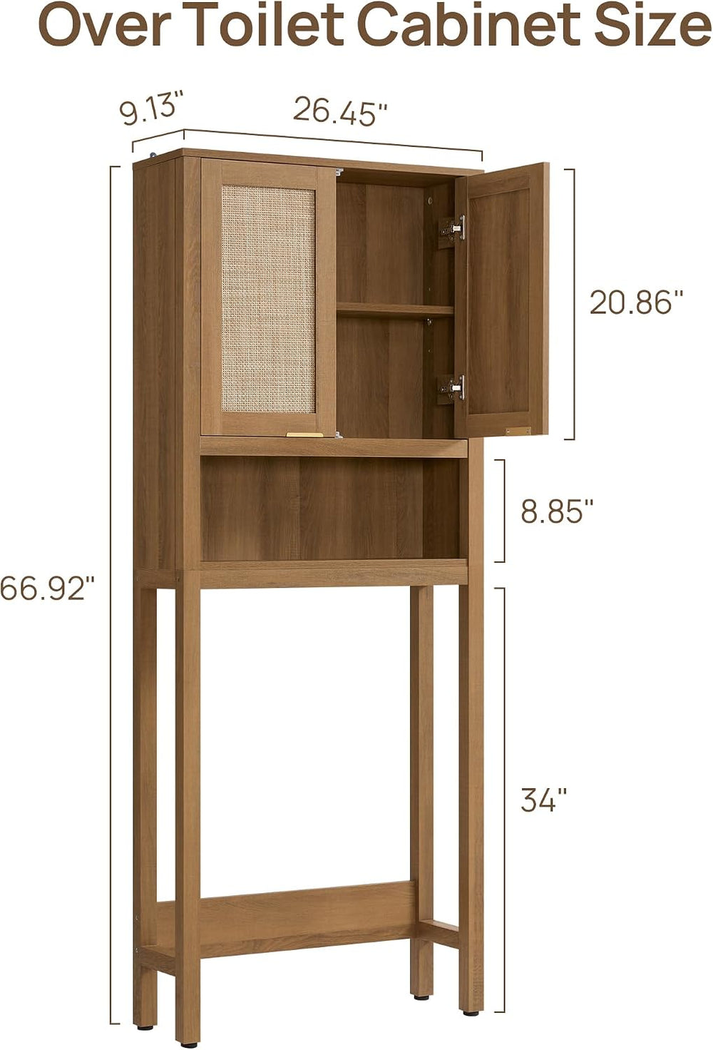 SICOTAS Over the Toilet Storage Cabinet, Rattan Door Bathroom Organizer