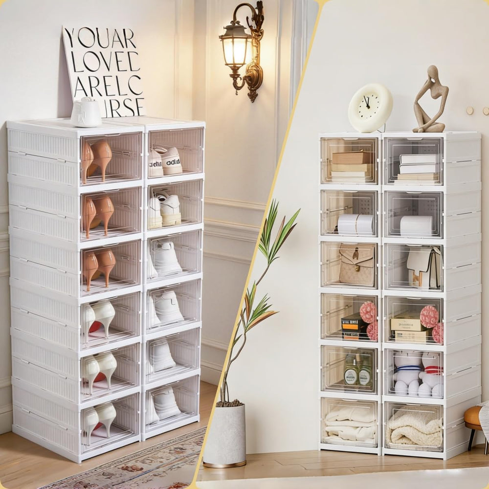 ZLLZUU Shoe Storage Box, No-Assembly 6 Tiers Foldable Shoe Organizer with Cle...