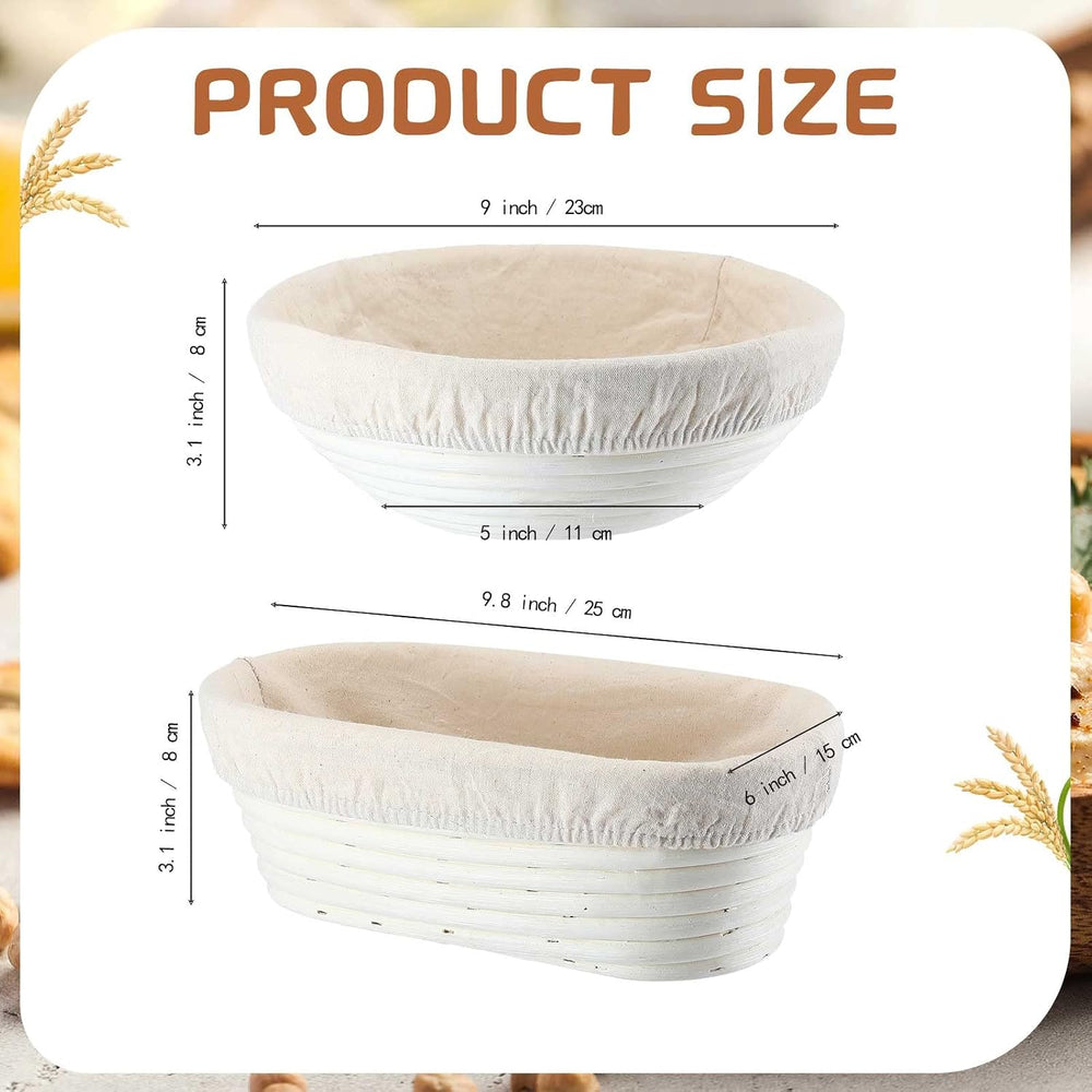 Nuanchu 4 Pcs Proofing Basket, Round Oval Rattan Banneton for Sourdough