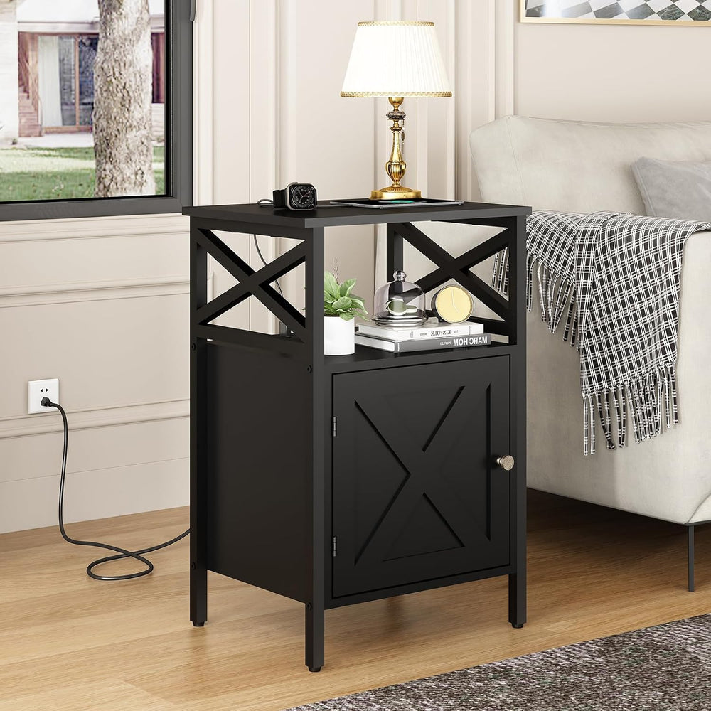 End Table with Charging Station, Side Table with Power Outlet & USB Ports