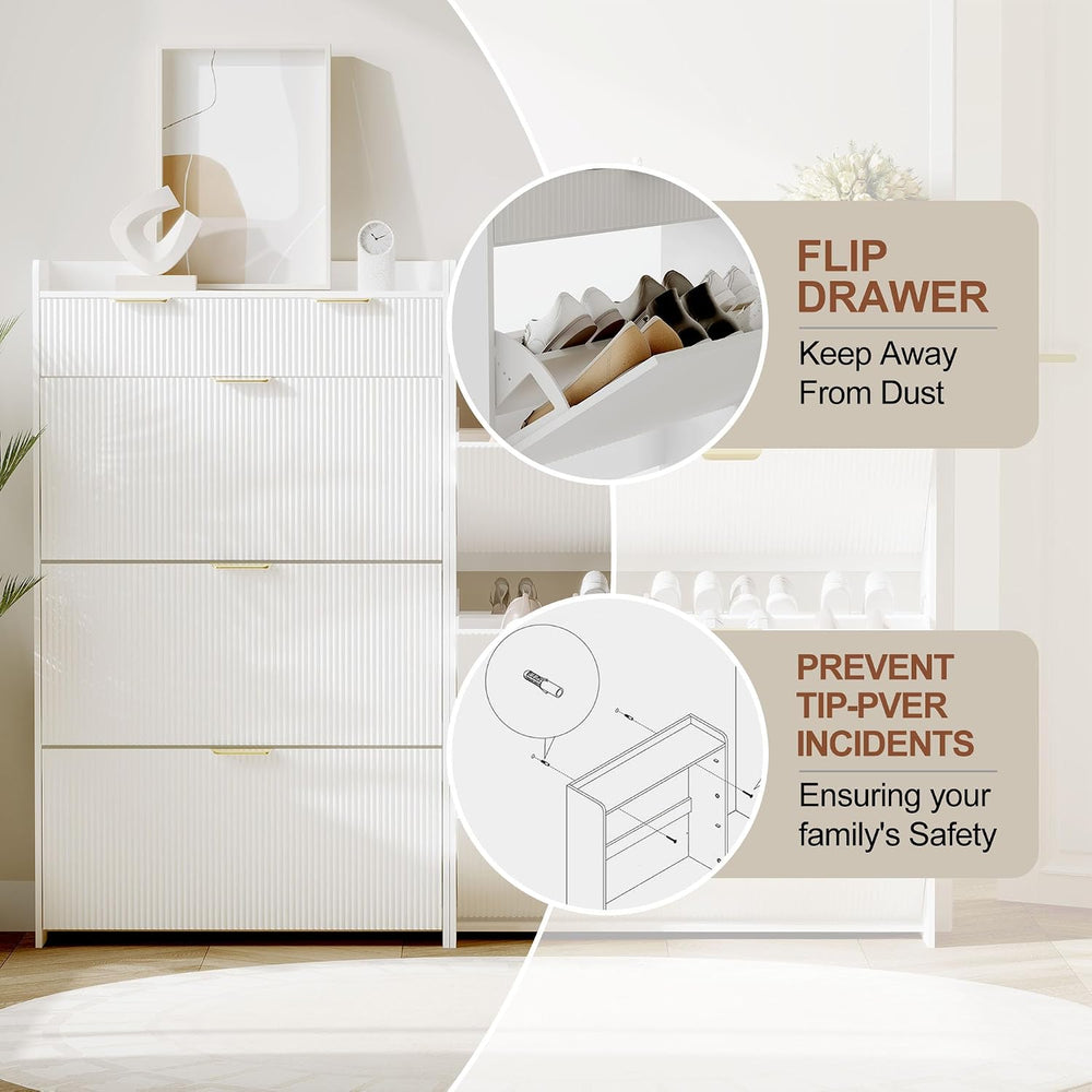 Modern Shoe Cabinet with 3 Flip Drawers & A Large Storage Drawer,Adjustab...