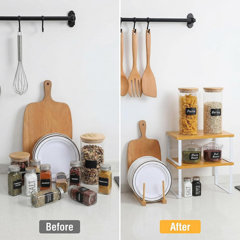 4Pcs Kitchen Organizer Accessories Set, Cabinet Organizer Shelf and Bamboo Di...