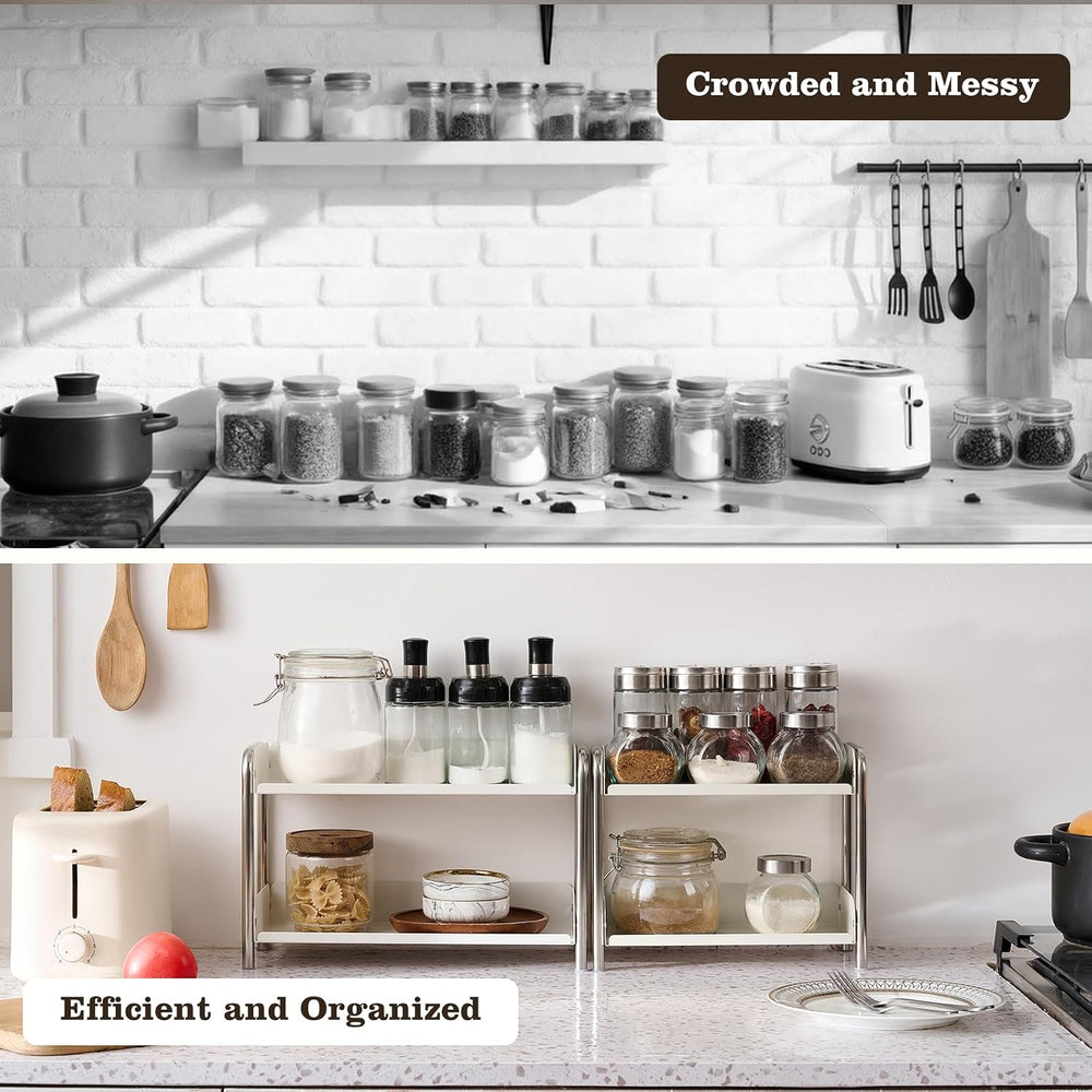 MOZIMABOX Cabinet Organizer Shelf, 2 Tier Kitchen Spice Rack Countertop Shelf...