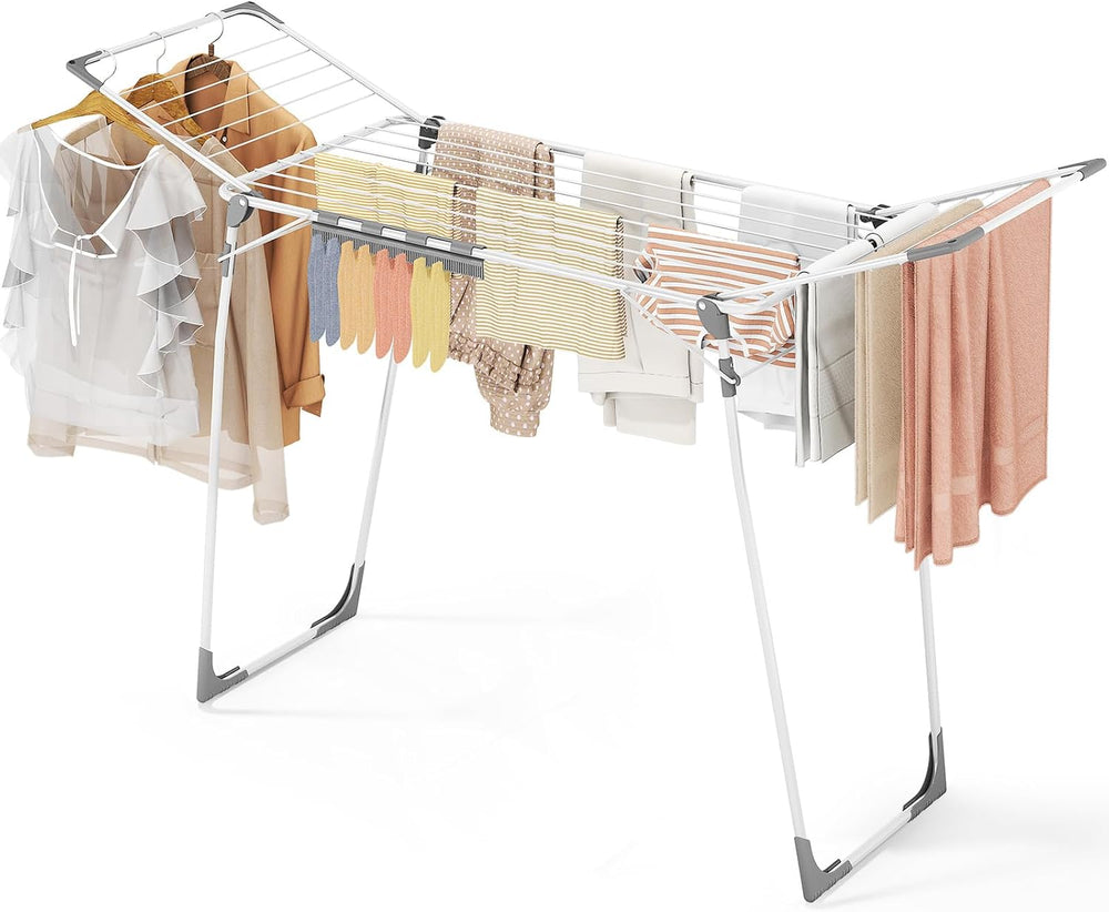 KINGBOARD Clothes Drying Rack, Gullwing Drying Rack with Sock Clips, White