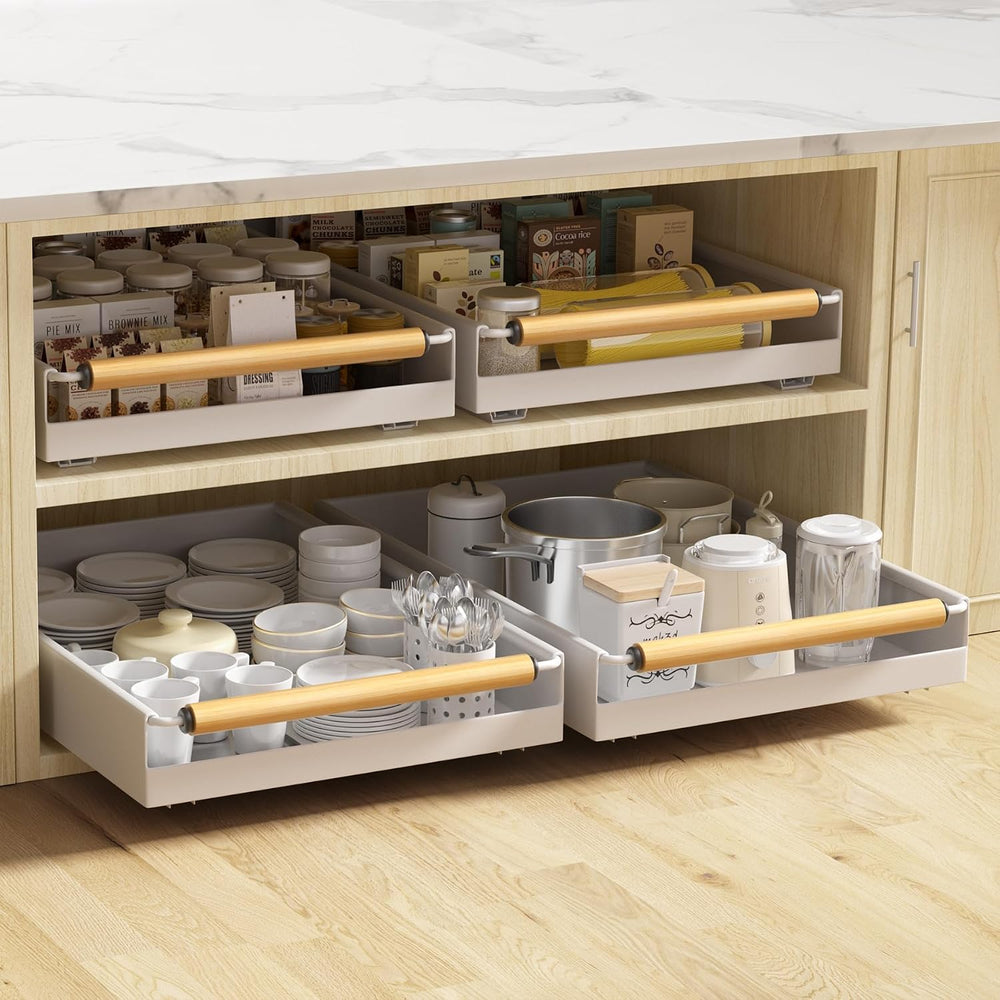 2 Pack No-Drill Pull Out Cabinet Organizer 15.3'' Deep Expandable Sli...