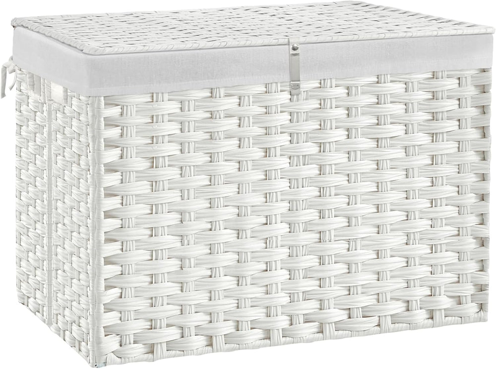 240L Wicker Storage Basket with Lid, Handwoven Rattan Large Shelf Basket with...