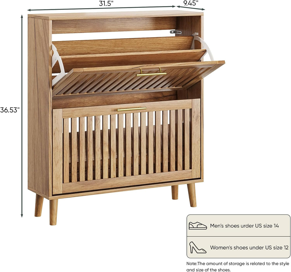 Smart FENDEE Shoe Storage Cabinet with 2 Flip Slatted Drawers, Narrow Freesta...