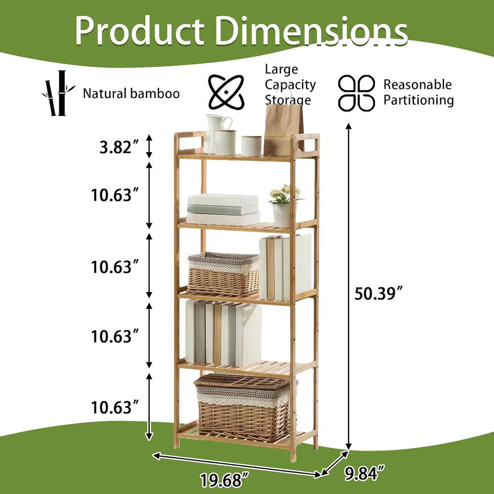 Bamboo Bathroom Shelf Organizer, 5 Tier Wooden Bathroom Rack with Adjustable ...