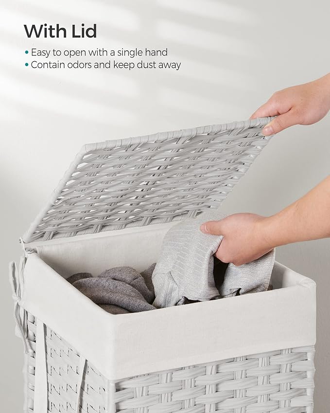 SONGMICS Laundry Hamper with Lid, 17.2 Gallon Synthetic Rattan Clothes Laundry