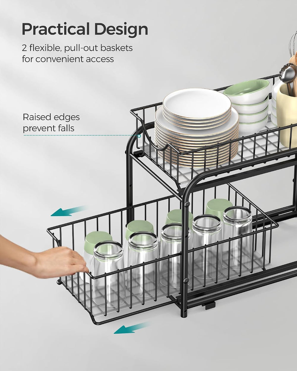 SONGMICS 2-Tier Under Sink Pull Out Organizer, Kitchen Bathroom Spice Rack