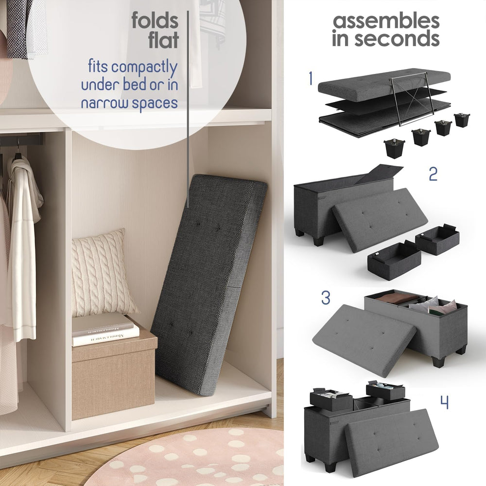 Storage Ottoman Bench with Bins, 30-in Storage Bench for Bedroom End of Bed, ...