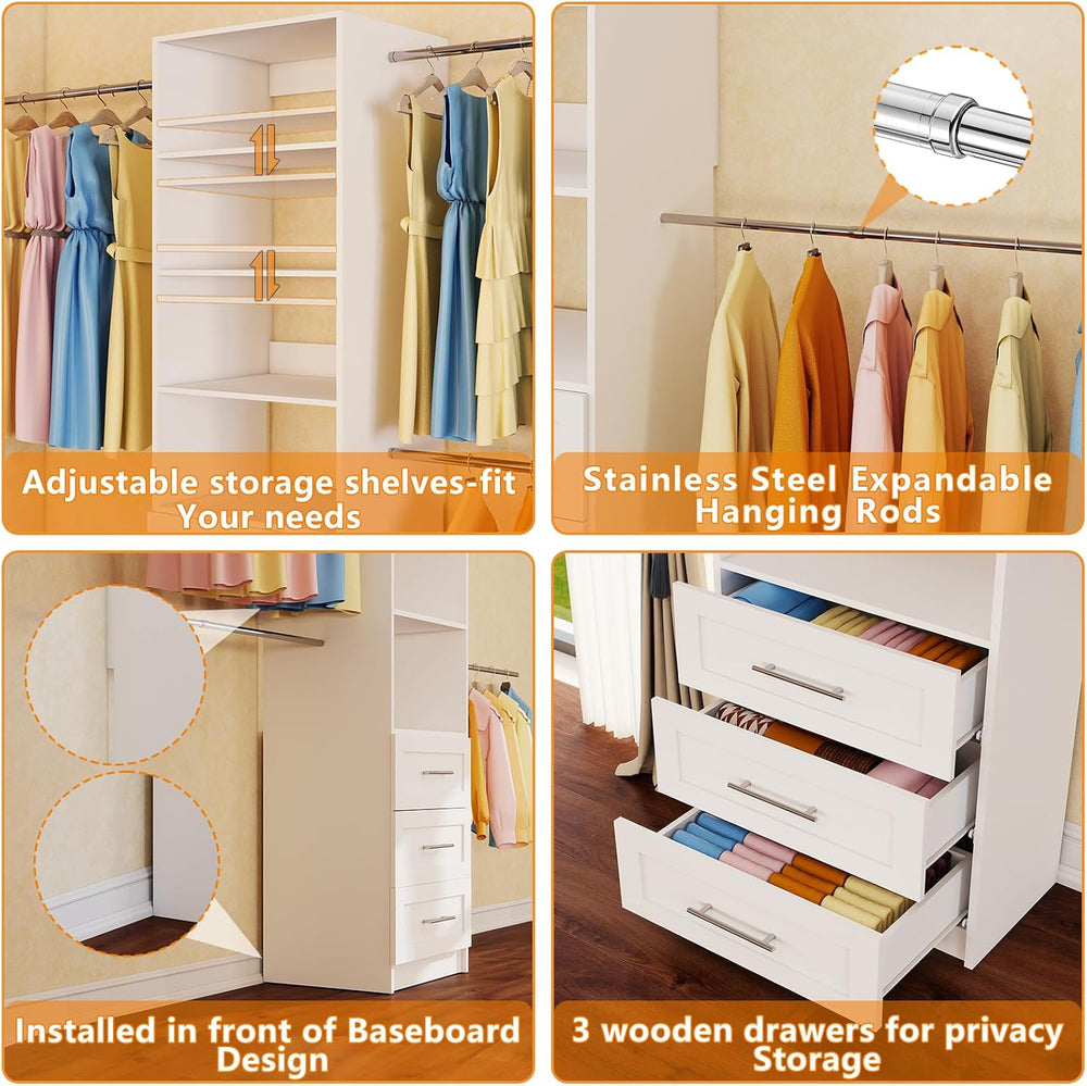 Closet System with Drawers, 4FT-9FT Modular Closet Organizer System with 4 Ex...
