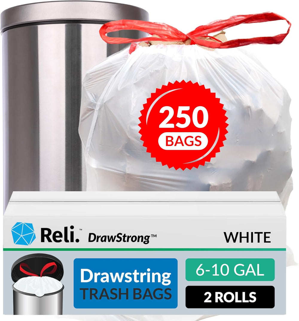 6-10 Gallon Trash Bags Drawstring | 250 Count | 22"x23" | 6, 8, 10 ...