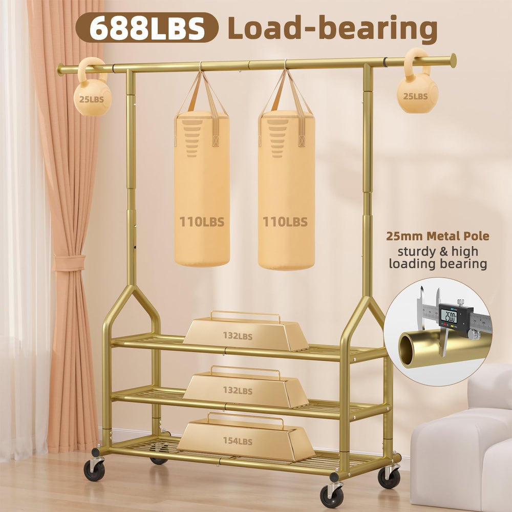 EAGMAK Heavy Duty Clothes Rack Load 688 LBS, Rolling Clothing Rack With 3 She...