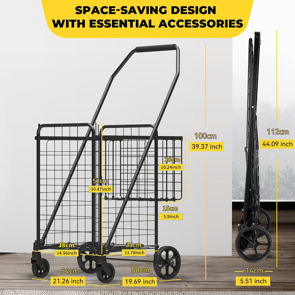 3.7 Cu Ft Folding Shopping Cart with 360° Braked Swivel Wheels