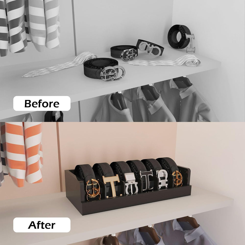 Belt Organizer for Closet - 6 Grids Black Bamboo Belt Storage Organizer Racks...