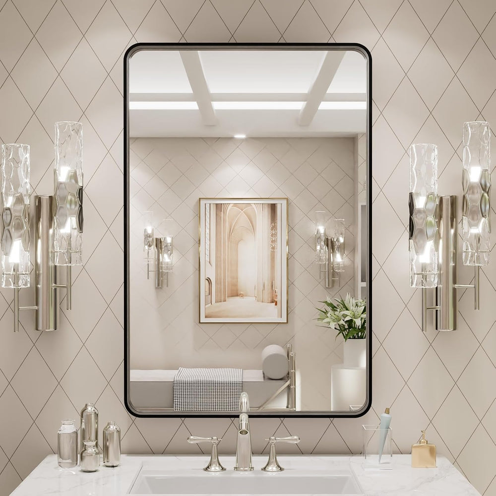 LOAAO 24X30 Inch Black Metal Framed Bathroom Mirror