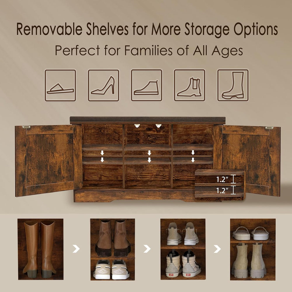 DINZI LVJ Shoe Storage Bench with Cushion, Door, Rustic Brown 31.5"LX17....