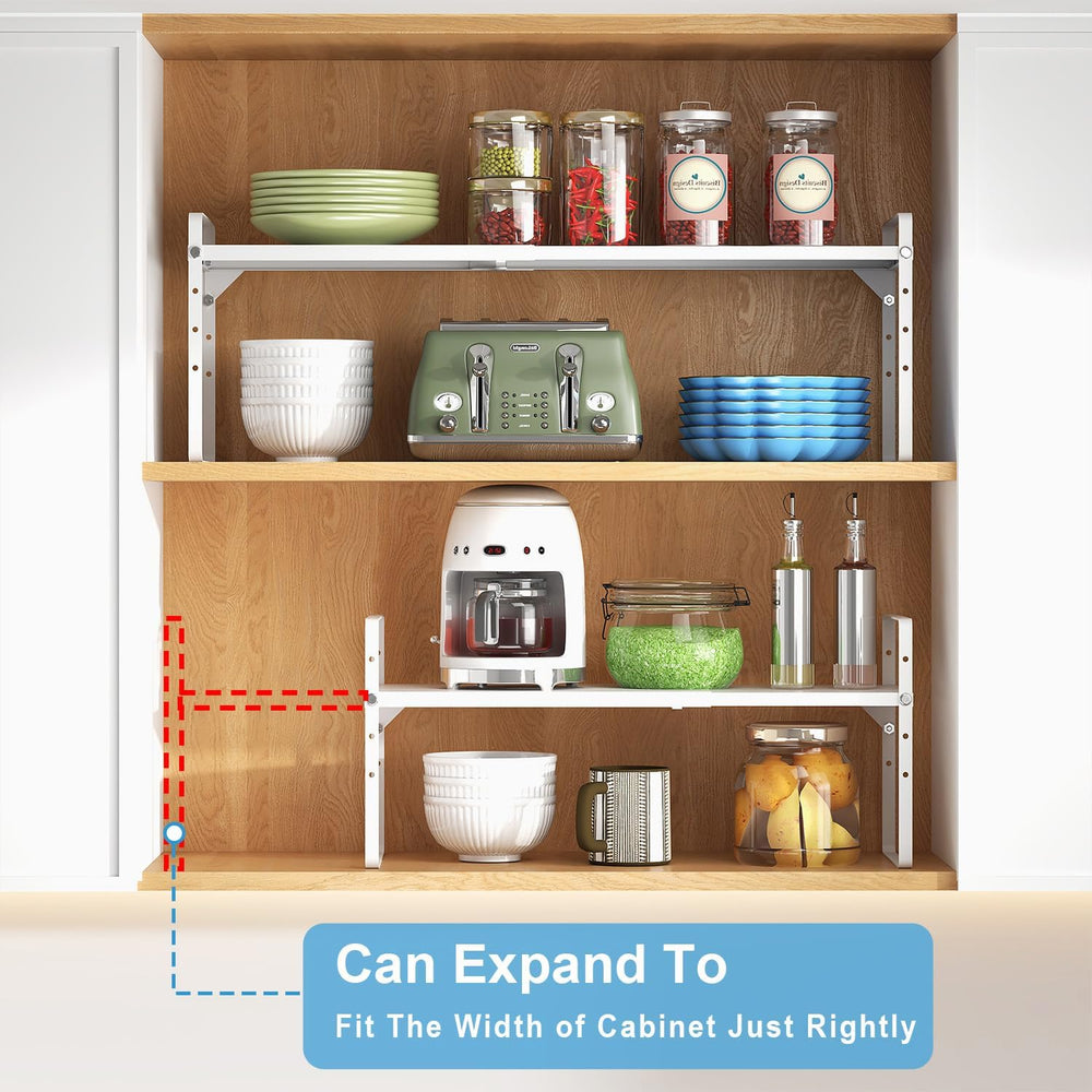 Set of 2 Expandable Cabinet Shelf Organizer, Stackable Kitchen Countertop She...
