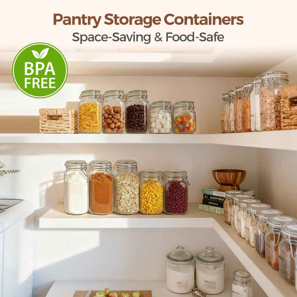 ComSaf Square Glass Jars with Airtight Lids 51 oz 3 Pack Wide Mouth