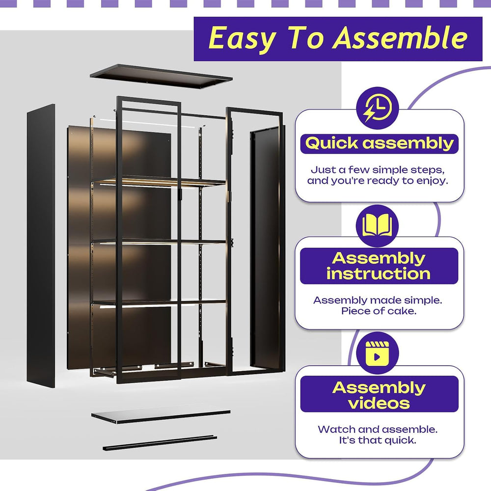 Display Cabinet with Glass Doors,4-Tier Curio Cabinet with Lights
