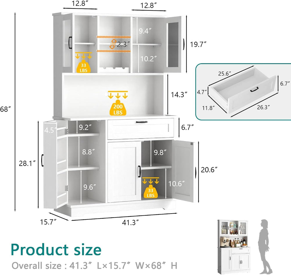 Vongrasig Kitchen Pantry Cabinet, Large Kitchen Hutch Formhouse Storage Cabin...