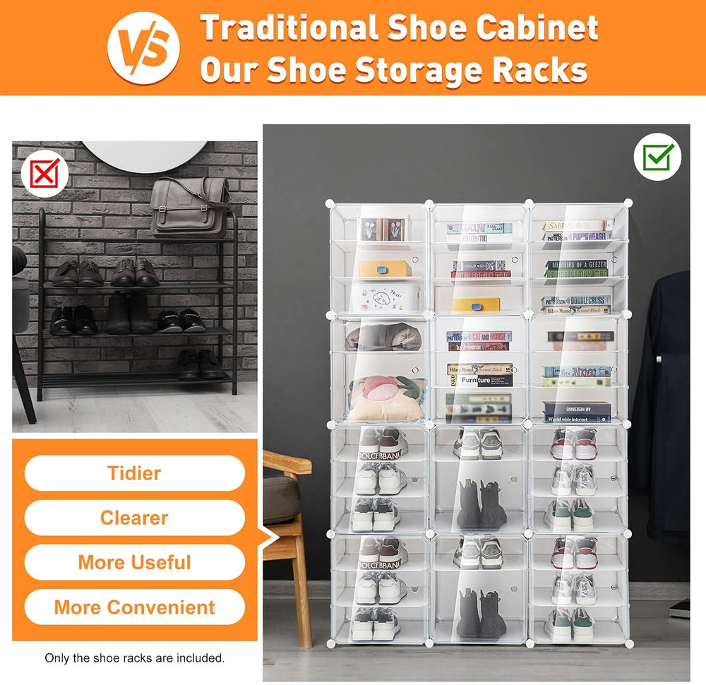 Shoe Rack Organizer 12 Tiers 72 Pairs Storage Cabinets Stand,Transparent Plas...