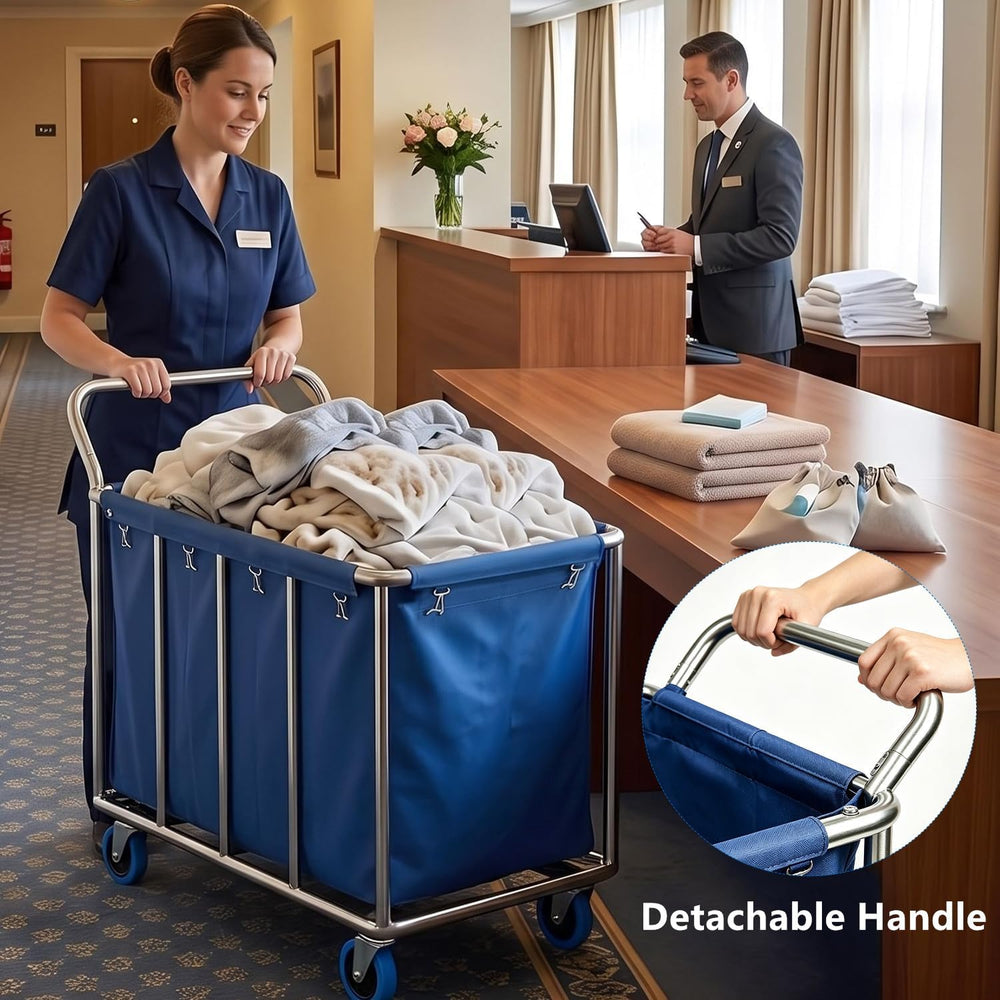 Commercial Laundry Cart with Wheels, 400L Industrial Rolling Laundry Basket w...