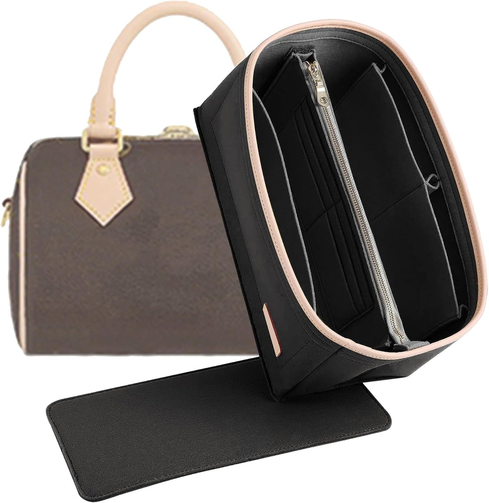 Doxo Felt Purse Organizer Insert & Base Shaper 2pc Set for Speedy 30, Black
