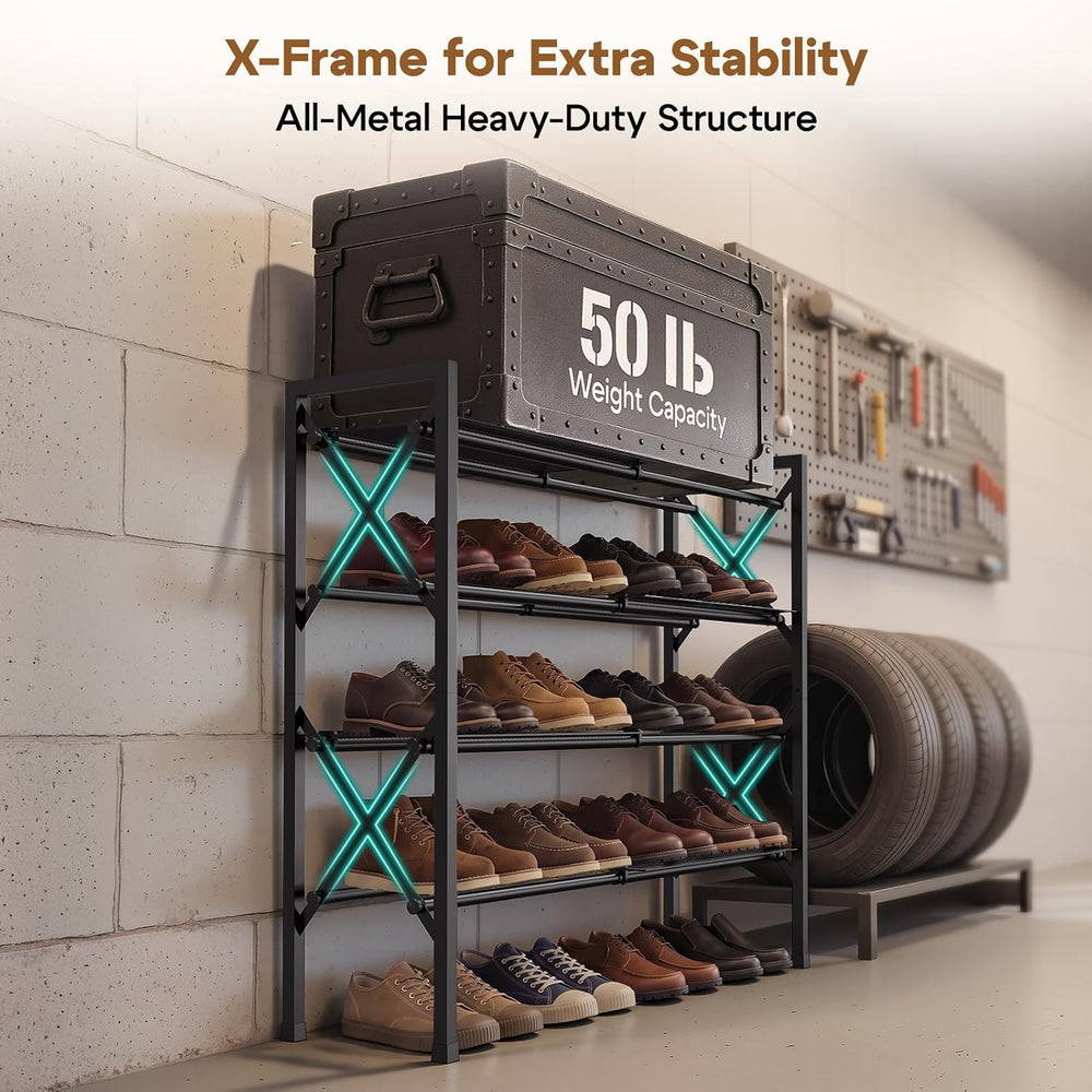 YEASHEIN 4-Tier Expandable Shoe Rack Organizer with Wire Mesh Shelf - Black