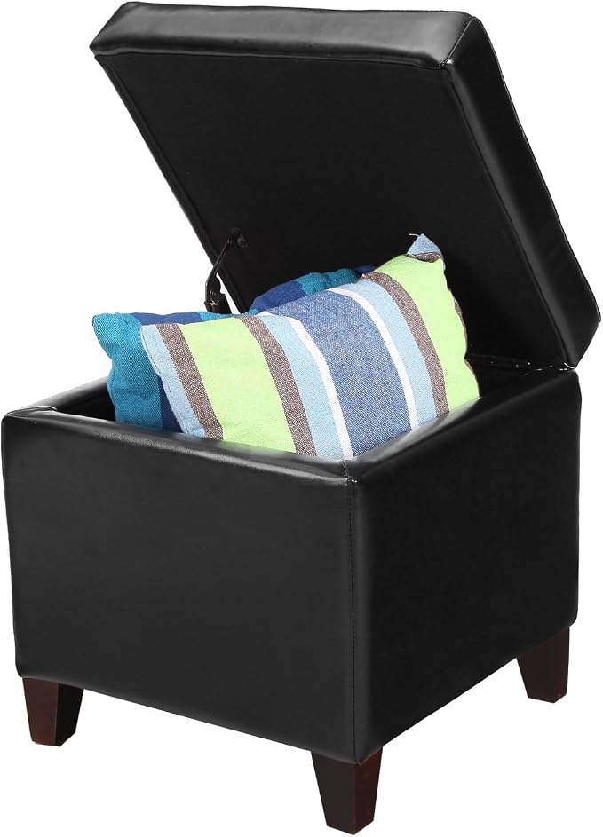 Adeco Storage Ottoman Foot Rest Stool, Leather Ottoman Footstool