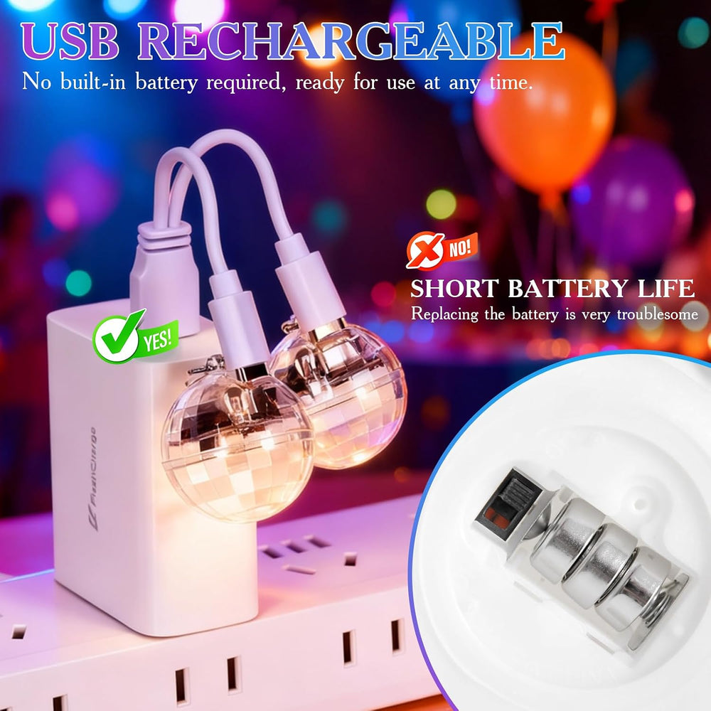 2 Pair Rechargeable Disco Ball Earrings 16 Light Modes, Light up Earrings 32m...