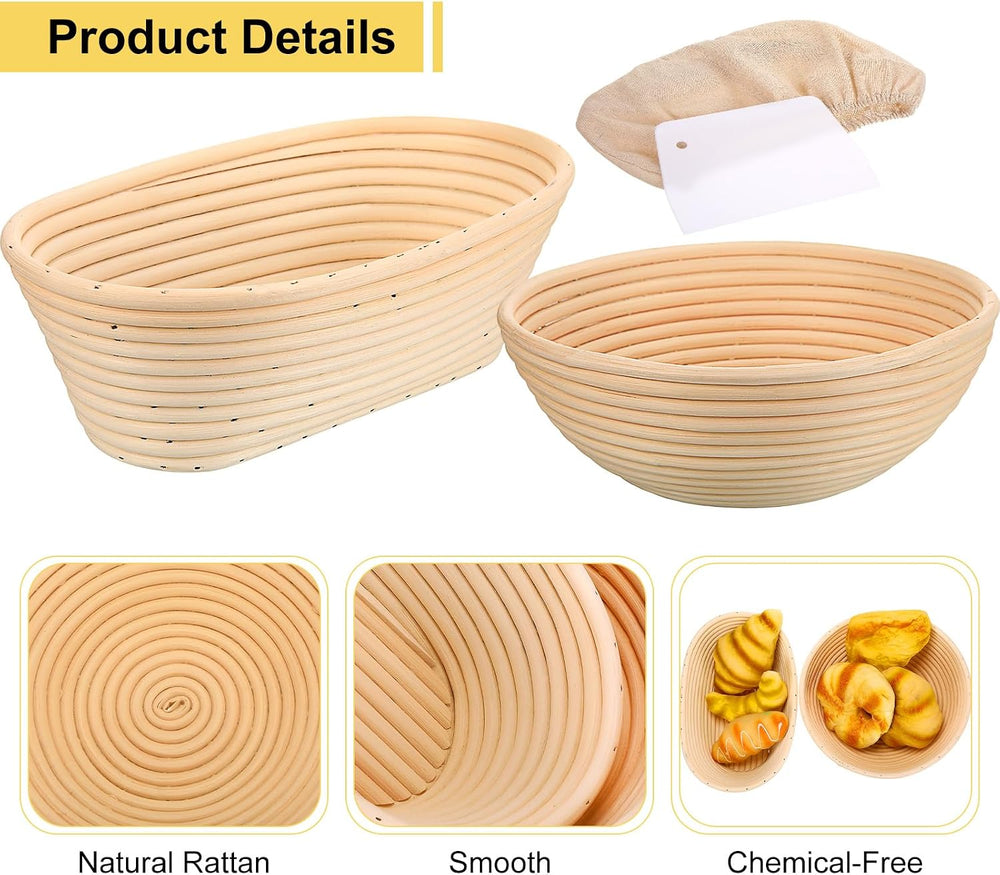 Geetery Set of 12 Proofing Basket, 10 Inch Round Oval Cane Bread Proofing Bas...