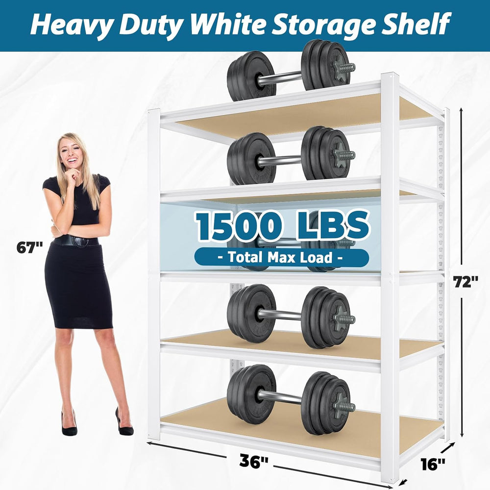 PrimeZone 36"W x 16"D x 72"H Closet Storage Shelves, 5-Tier Me...