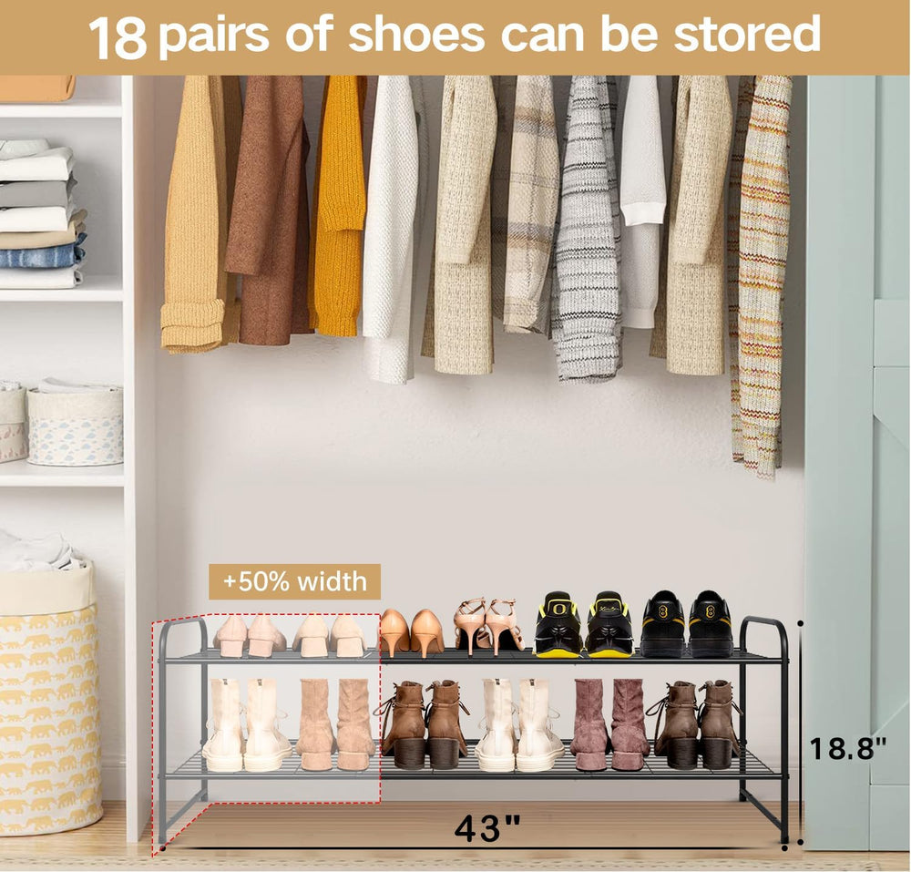 KEETDY 2-Tier Long Shoe Rack for Closet Metal Shoe Organizer for Entryway, Wi...
