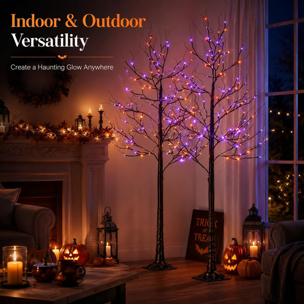 6FT LED Lighted Halloween Tree 2-Pack Orange Purple Lights Décor
