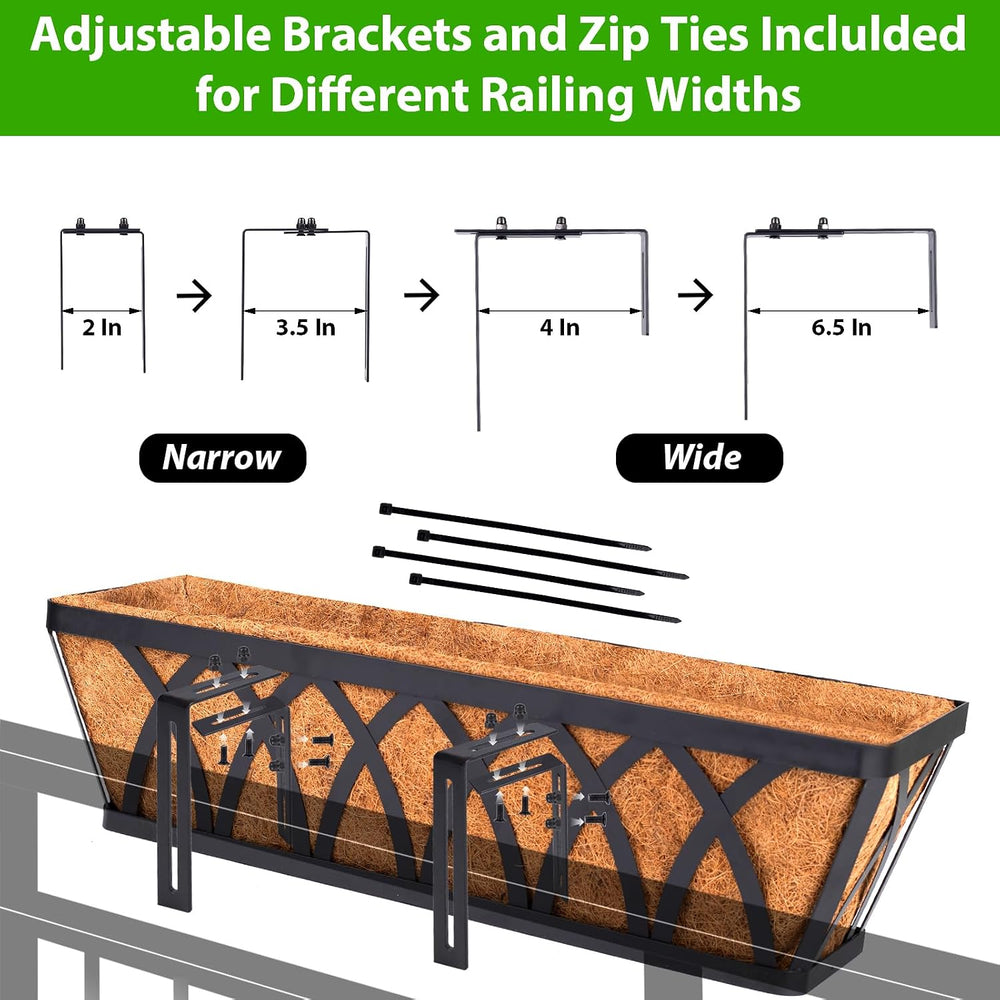 Deck Balcony Railing Planter Window Boxes - 3 Pack 24 Inch Planter Box, Balco...