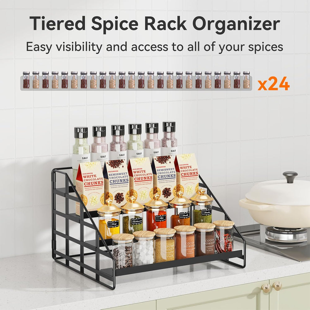 Bunoxea 4 Tier Adjustable Spice Rack for Cabinet & Countertop, Black 2Pack