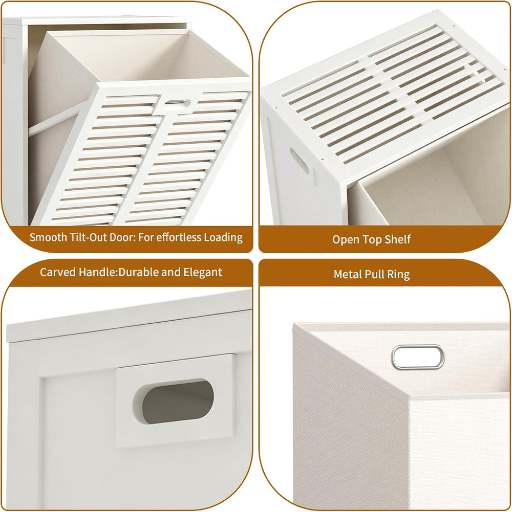 VASMIA Tilt Out Laundry Hamper, Bamboo Laundry Cabinet with Hidden Removable ...
