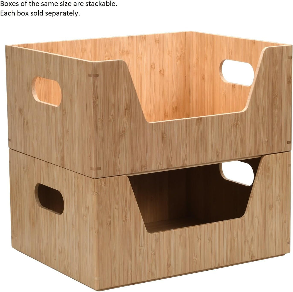 Bamboo Storage Box with Open Front Stackable Bin Organizer to use in closets,...