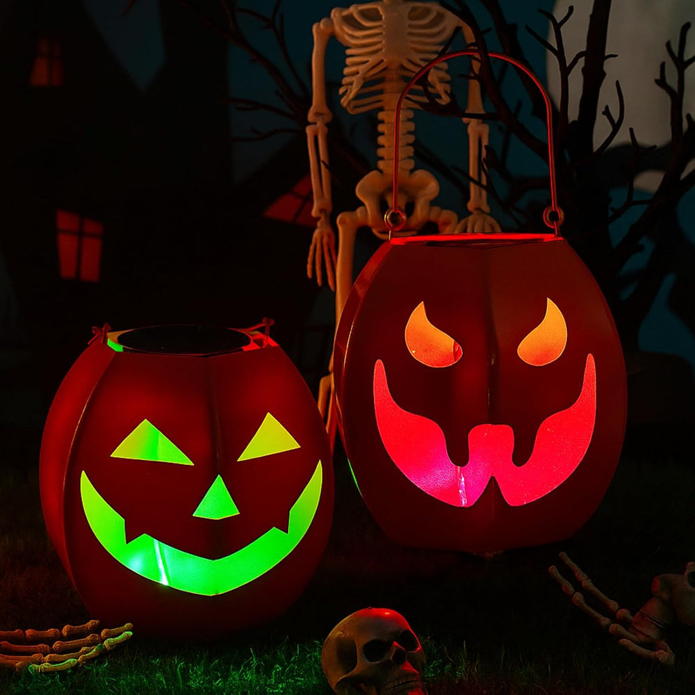 2 Pcs Halloween Solar Pumpkins Lantern Lights for Hanging