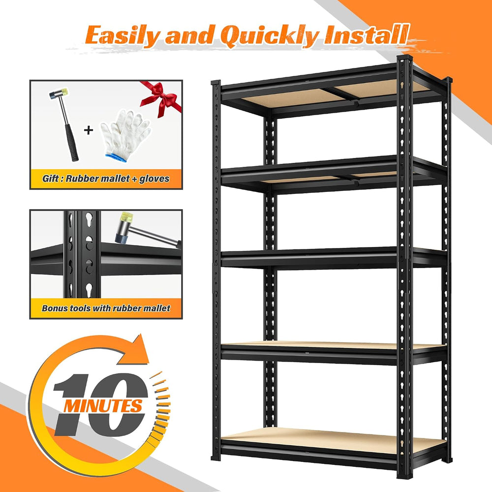 REIBII 2 Pack Storage Shelves,5 Tier Heavy Duty Garage Shelving,Adjustable