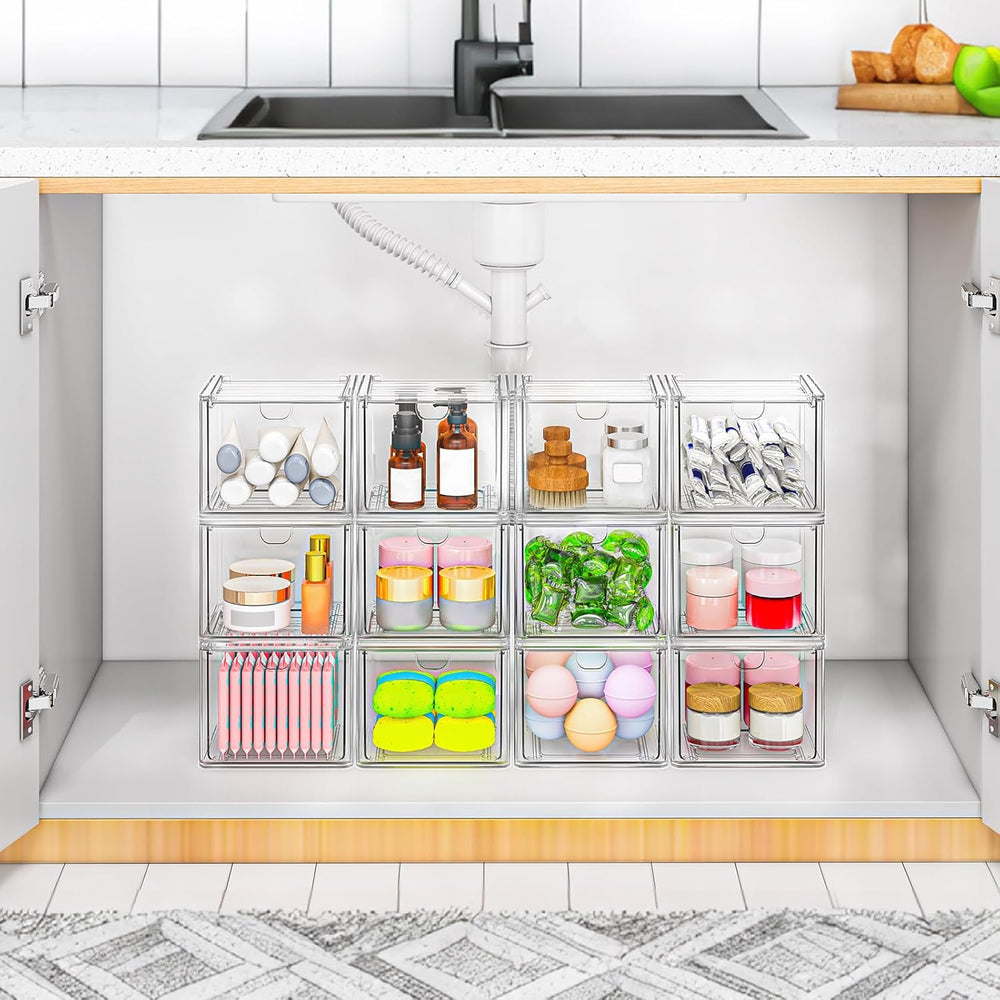 caktraie 6-Pack Stackable Acrylic Storage Drawers, Small