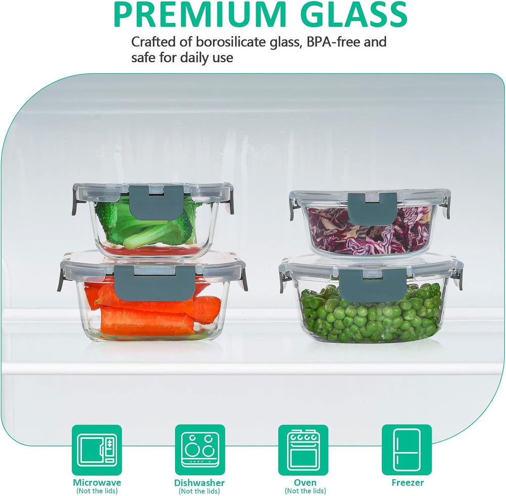 24 Pieces Glass Food Storage Containers Set, Gray