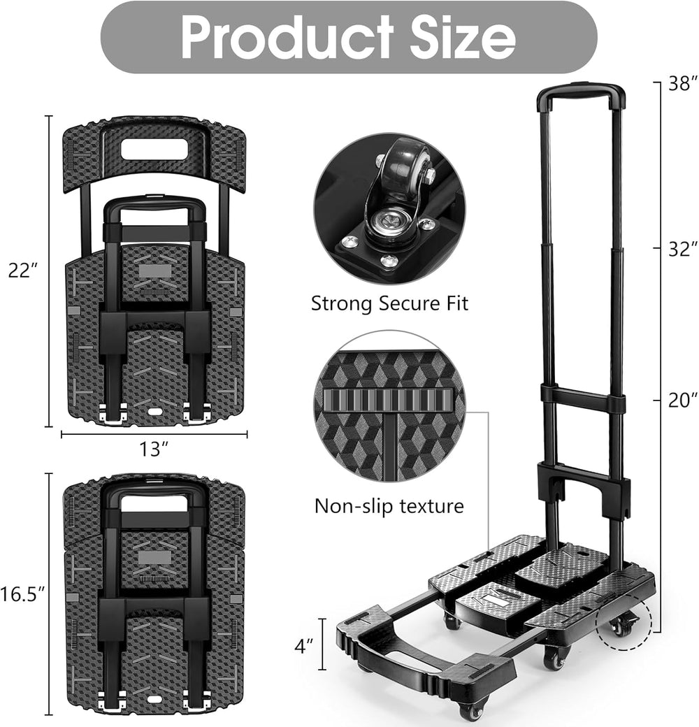 Voipvvii Folding Hand Truck 500lbs, Portable Heavy Duty Dolly Cart, 6 Wheels ...
