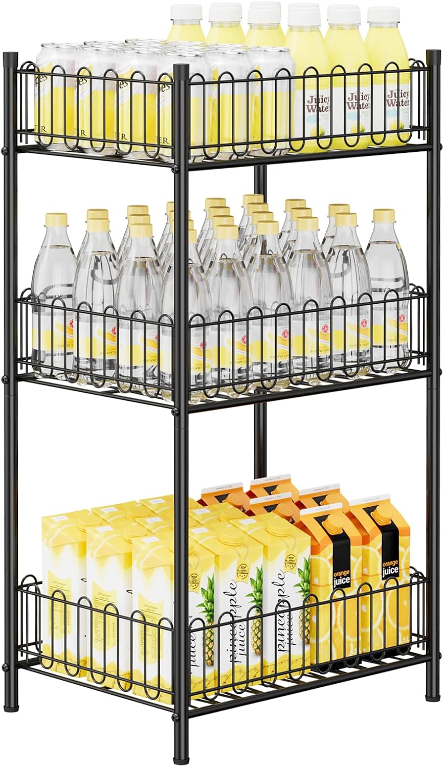 OYEAL Water Bottle Holder Rack 3 Tier Soda Drink Organizer Vertical Metal Foo...