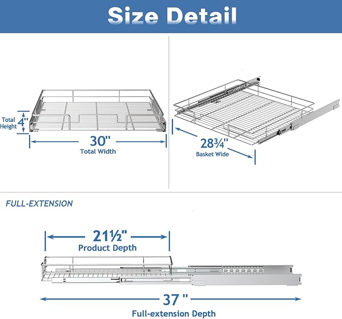 Pull Out Cabinet Organizer 30" W x 21½" D, Heavy Duty Cabinet Pull ...